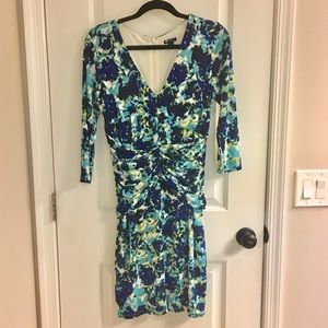 Floral Ruched Waist 3/4 Sleeve Dress